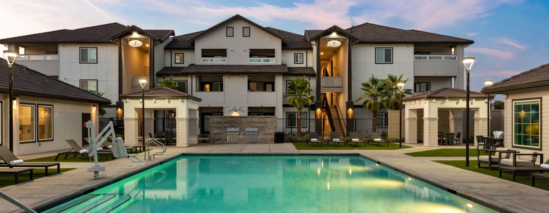 a swimming pool in a backyard