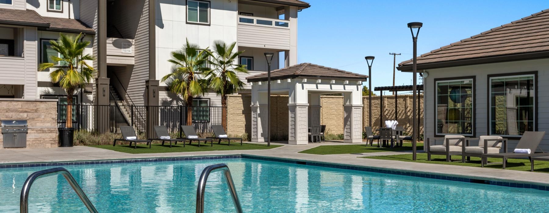 a swimming pool in a backyard