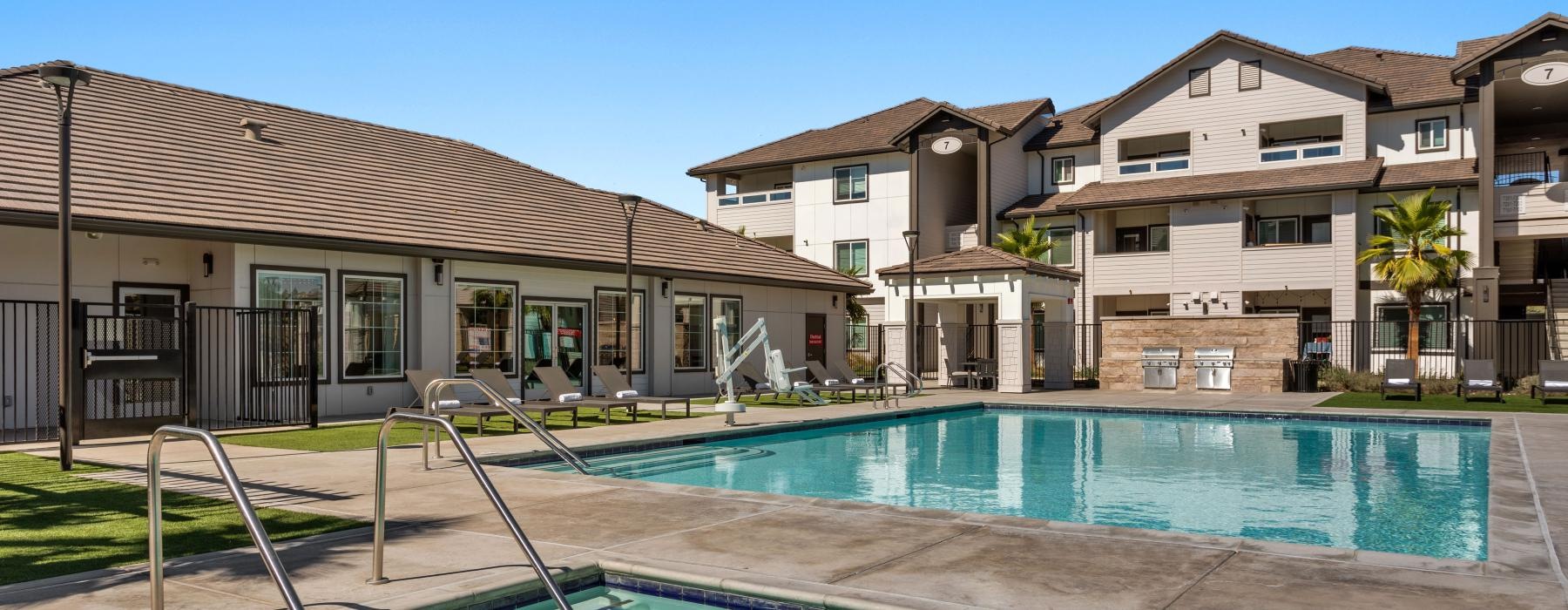a swimming pool in a backyard